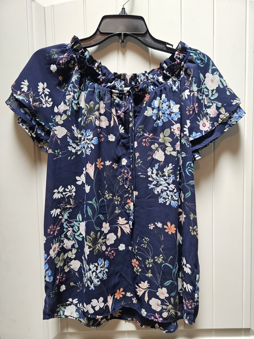 Counterparts Navy Floral Off-Shoulder Ruffle Blouse